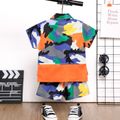 2pcs Baby Girl Button Up Camouflage Short-sleeve Top and Shorts Set Orange