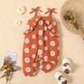 100% Cotton Crepe Baby Girl Allover Daisy Floral Print Ruffle Trim Cami Jumpsuit Brown image 1