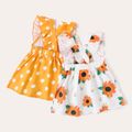2-Pack Baby Girl Polka Dots and Sunflower Floral Print Ruffle Trim Sleeveless Dresses Set Multi-color