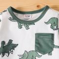 2pcs Baby Boy Allover Dinosaur Print Long-sleeve Pullover and Solid Pants Set Chartreuse