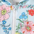 Baby Girl Allover Floral Print Hooded Long-sleeve Zip Jacket Blue