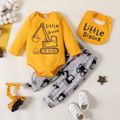 3pcs Baby Boy 95% Cotton Long-sleeve Construction Vehicle & Letter Print Romper and Pants with Bib Set Ginger-2