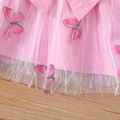 Baby Girl 100% Cotton Flutter-sleeve Bow Front Allover Butterfly Print Mesh Dress Pink
