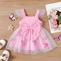 Baby Girl 100% Cotton Flutter-sleeve Bow Front Allover Butterfly Print Mesh Dress Pink
