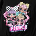 L.O.L. SURPRISE! 2pcs Kid Girl Graphic Print Tie Knot Long-sleeve White Tee and Stripe Heart Leopard Print Pink Flared Pants Set Black