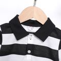 2pcs Toddler Boy Stripe Short-sleeve Polo Shirt and Black Shorts Set BlackandWhite