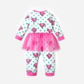 Superman Baby Girl Allover Print Polka Dots Long-sleeve Mesh Jumpsuit Red