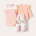 3-Pack Baby Girl 95% Cotton Letter Embroidered Ruffle Trim Rompers Set Pink