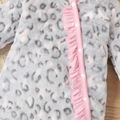 Baby Girl Leopard Fleece Ruffle Trim 3D Ears Decor Hooded Long-sleeve Jumpsuit Grey