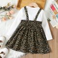 2-piece Toddler Girl Textured Solid Long-sleeve Tee and Floral Allover Corduroy Sleeveless Dress Set White