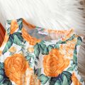 2pcs Toddler Girl Floral Print Sleeveless Dress and Button Design Ribbed Cardigan Set Brown
