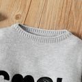 Toddler Girl Letter Embroidered Knit Sweater Light Grey