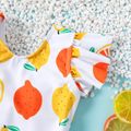 Baby Girl Bowknot Decor Allover Fruit Print Flutter-sleeve One-Piece Swimsuit ColorBlock