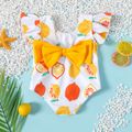Baby Girl Bowknot Decor Allover Fruit Print Flutter-sleeve One-Piece Swimsuit ColorBlock