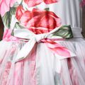 Kid Girl Floral Print Belted Sleeveless Mesh Design Party Dress Red/White