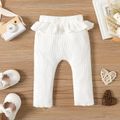 Baby Girl 95% Cotton Rib Knit Ruffle Trim Pants Leggings White image 3
