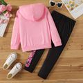 2pcs Kid Girl Letter Print Hooded Sweatshirt and Elasticized Leggings Set Pink