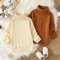 Baby Girl Solid Cable Knit Turtleneck Long-sleeve Sweater Dress Apricot image 2