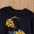 Toddler Boy Vehicle Excavator Print Dark Blue Pullover Sweatshirt DeepSapphireBlue