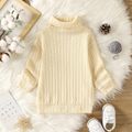 Baby Girl Solid Cable Knit Turtleneck Long-sleeve Sweater Dress Apricot image 1