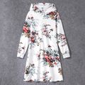 All Over Floral Print Long-sleeve Hoodie Dress for Mom and Me White