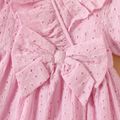 Baby Girl Pink Eyelet Embroidered Surplice Neck Bow Front Puff-sleeve Party Dress Pink