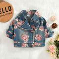 100% Cotton Baby All Over Floral Print Lapel Long-sleeve Zip Denim Jacket Bluish Grey image 1
