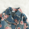 100% Cotton Baby All Over Floral Print Lapel Long-sleeve Zip Denim Jacket Bluish Grey image 2