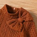 Baby Girl Brown Imitation Knitting Bow Front Mock Neck Bell Sleeve Dress Brown