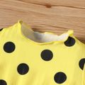Baby Girl 3D Floral Applique Decor Polka Dots Long-sleeve Mesh Romper Yellow