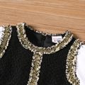 Baby Girl Faux-two Long-sleeve Contrast Binding Tweed Dress BlackandWhite image 3