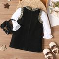 Baby Girl Faux-two Long-sleeve Contrast Binding Tweed Dress BlackandWhite image 2