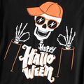 Halloween Family Matching 95% Cotton Long-sleeve Glow In The Dark Skull & Letter Print Black Pullover Sweatshirts Black