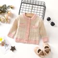 Baby Girl Contrast Color Knitted Long-sleeve Button Front Cardigan Sweater Light Pink