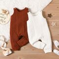 Baby Boy Solid Cable Knit Textured Overalls White