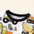 2pcs Toddler Boy Vehicle Allover Print Pullover Sweatshirt and Elasticized Pants set BlackandWhite