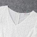 Family Matching 100% Cotton Eyelet Embroidered Flutter-sleeve Dresses and Short-sleeve Gingham Shirts Sets White image 3