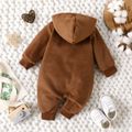 Baby Boy/Girl Button Front Solid Woolen Hooded Long-sleeve Jumpsuit Brown image 3