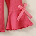 Kid Girl 100% Cotton Solid Color Bowknot Design Lettuce Trim Long Bell sleeves Tee Hot Pink image 4