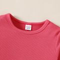Kid Girl 100% Cotton Solid Color Bowknot Design Lettuce Trim Long Bell sleeves Tee Hot Pink image 3