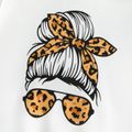 2pcs Kid Girl Cartoon Print White Hoodie Sweatshirt and Leopard Print Layered Skirt Set White image 2