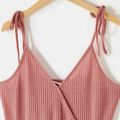 Pink Waffle Surplice Neck Tie Shoulder Cami Dress for Mom and Me Pink image 3