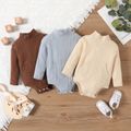 Baby Boy/Girl Solid Cable Knit Mock Neck Long-sleeve Romper Apricot