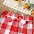 2pcs Toddler Girl 100% Cotton Schiffy Design Hollow out Long-sleeve White Blouse and Belted Plaid Pants Set Red