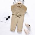 Toddler Girl Lapel Collar Button Design Short-sleeve Jumpsuits Apricot image 3