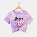 Love Heart & Letter Print Tie Dye Twist Knot Short-sleeve T-shirts for Mom and Me pinkpurple