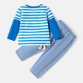 PAW Patrol 2pcs Toddler Boy Patch Embroidered Striped Long-sleeve Tee and Denim Jeans Set Light Blue