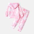 PAW Patrol 2pcs Toddler Girl Tie Dyed Letter Print Pink Hoodie and Pants Set Pink