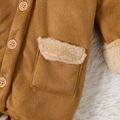 Baby Boy/Girl Thickened Thermal Lined Suede Long-sleeve 3D Ears Hooded Button Front Jumpsuit Brown image 5