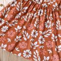 2pcs Toddler Girl Floral Print Sleeveless Dress and Ribbed Button Design Cardigan Set Apricot